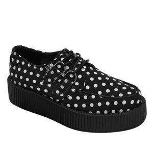 TUK Polka Dot Platform Creeper Lace Up Shoes Black White Sz 7